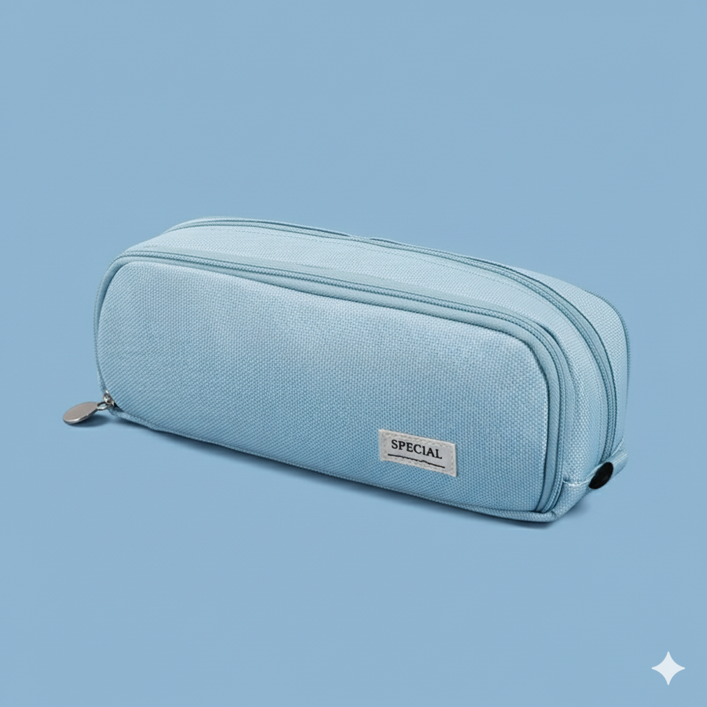 Estuche Escolar de Lona con Forro Interior y 3 Compartimientos, Gran Capacidad 23.5 cm, Organizador de Lápices y Material Escolar – Disponible en Rosa, Azul y Negro