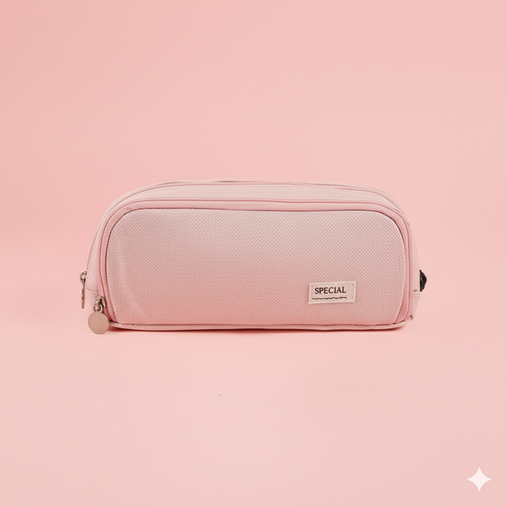 Estuche Escolar de Lona con Forro Interior y 3 Compartimientos, Gran Capacidad 23.5 cm, Organizador de Lápices y Material Escolar – Disponible en Rosa, Azul y Negro