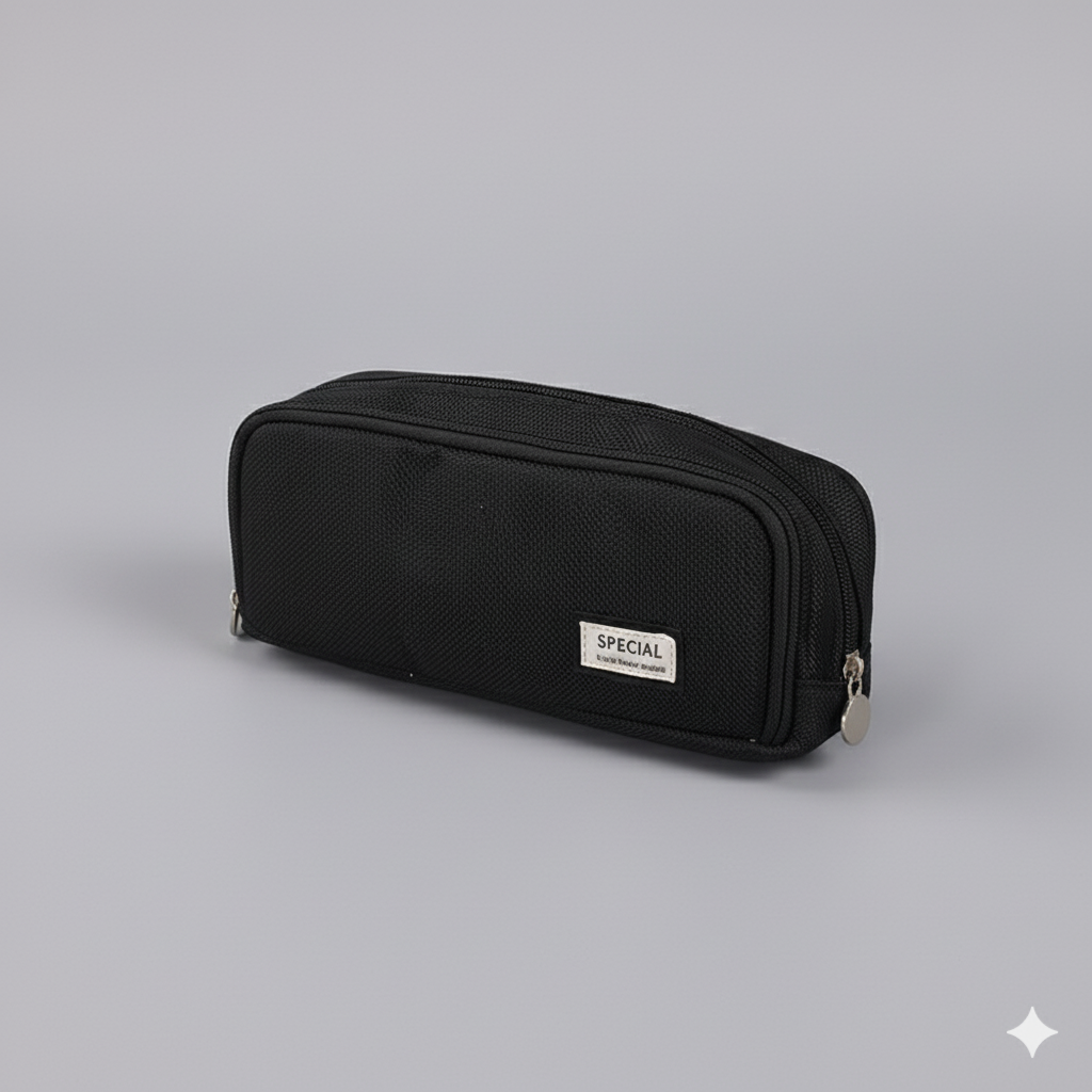 Estuche Escolar de Lona con Forro Interior y 3 Compartimientos, Gran Capacidad 23.5 cm, Organizador de Lápices y Material Escolar – Disponible en Rosa, Azul y Negro