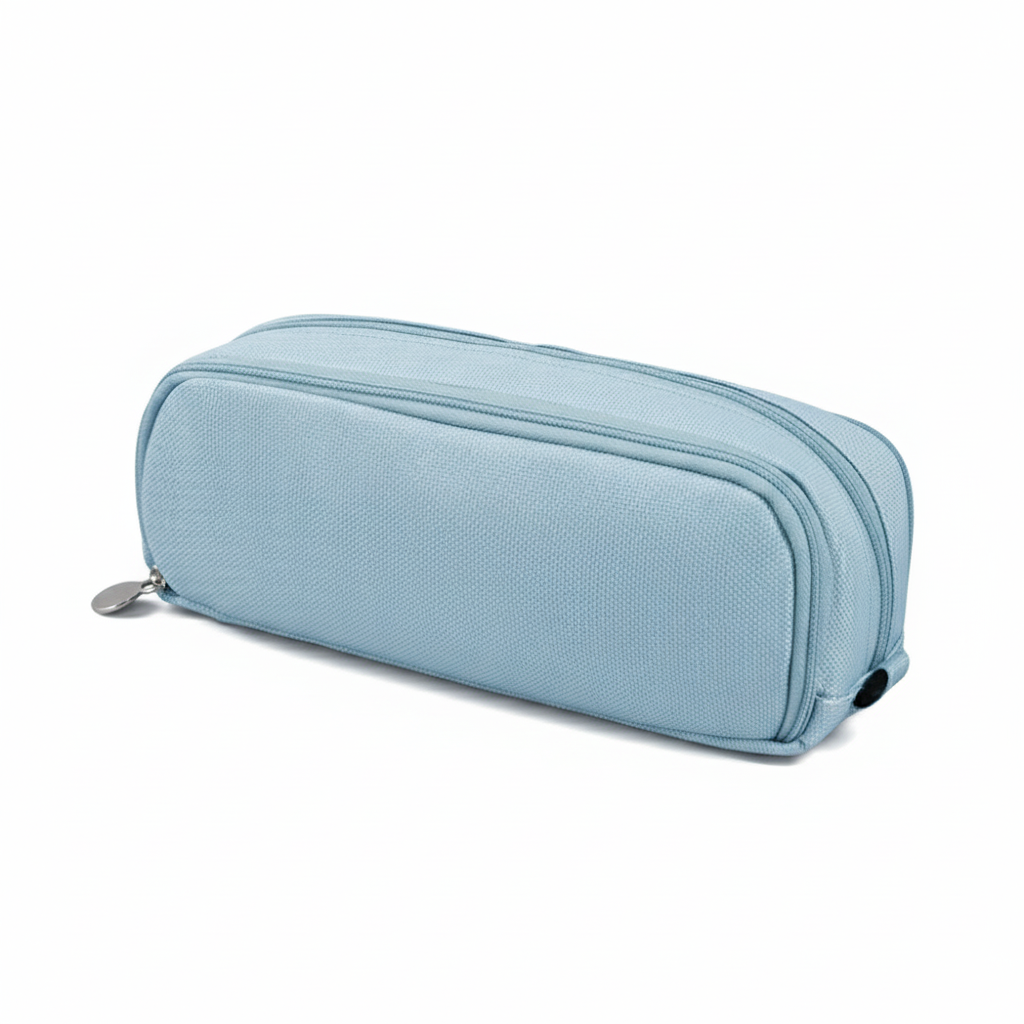 Estuche Escolar de Lona con Forro Interior y 3 Compartimientos, Gran Capacidad 23.5 cm, Organizador de Lápices y Material Escolar – Disponible en Rosa, Azul y Negro