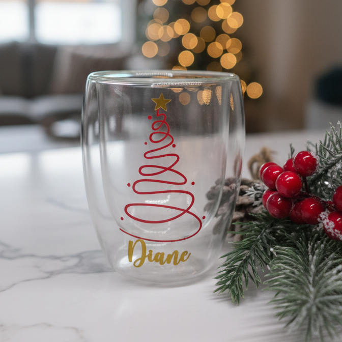 Pack 4 Vasos Doble Cristal 350 ml Personalizados con Nombre – Edición Navidad Limitada