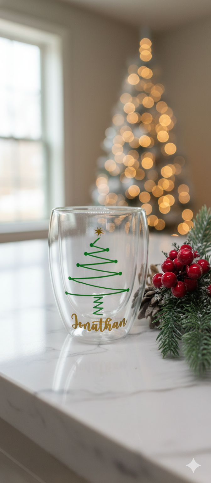 Pack 4 Vasos Doble Cristal 350 ml Personalizados con Nombre – Edición Navidad Limitada