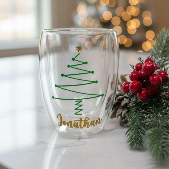 Pack 4 Vasos Doble Cristal 350 ml Personalizados con Nombre – Edición Navidad Limitada