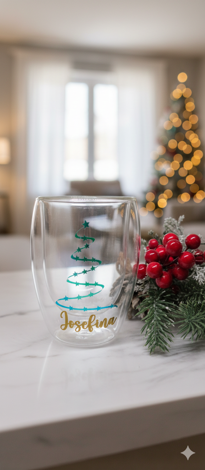 Pack 4 Vasos Doble Cristal 350 ml Personalizados con Nombre – Edición Navidad Limitada