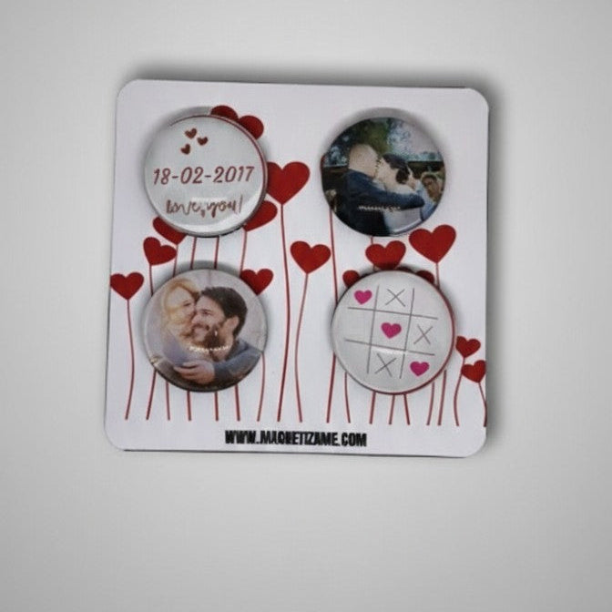 Pack de 4 Imanes Burbuja Personalizados para Parejas – Regalo San Valentín con Fotos y Nombres