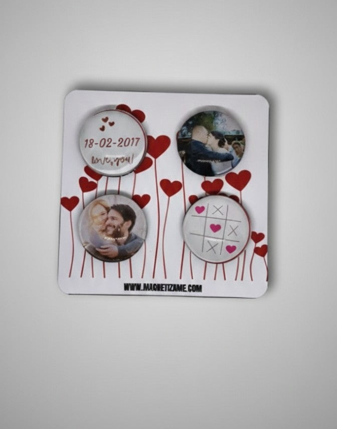 Set de 4 Imanes Burbuja Personalizados para Parejas – Regalo San Valentín con Fotos y Nombres