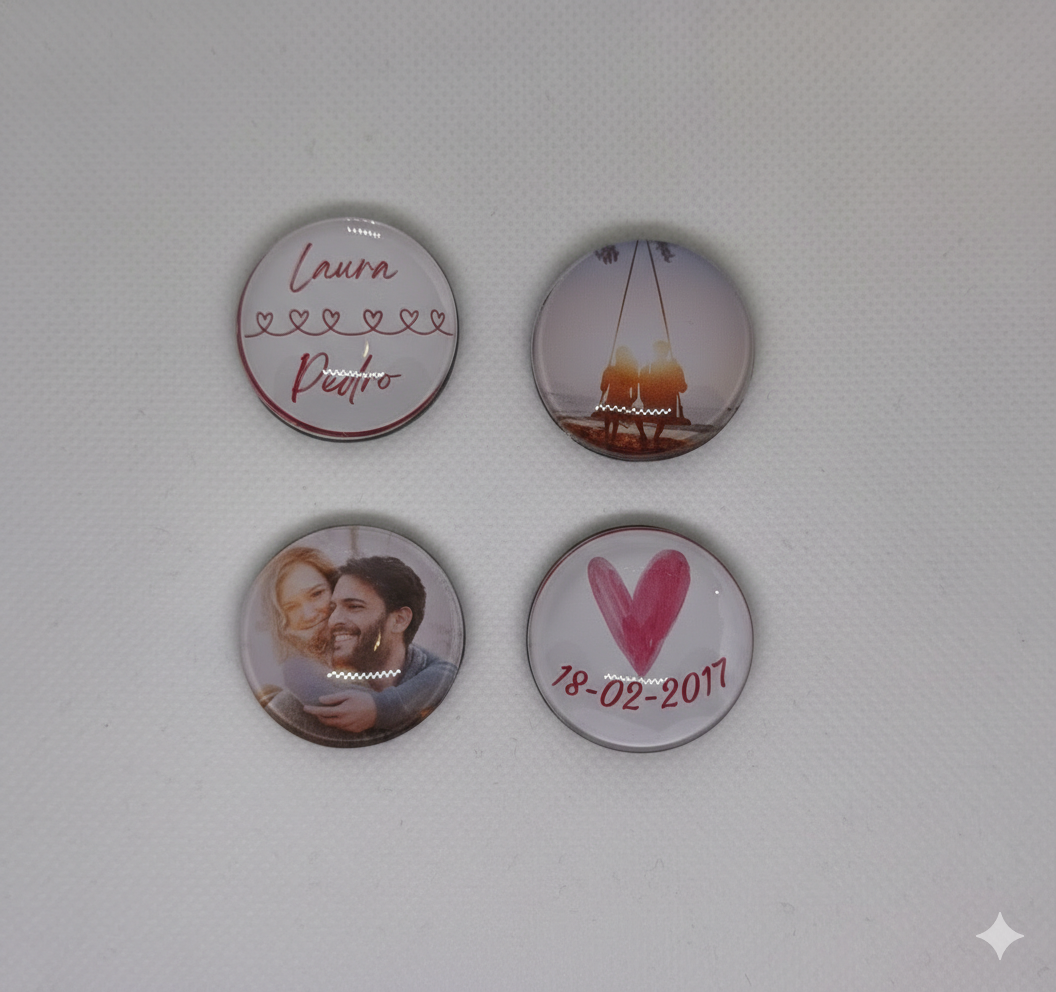 Set de 4 Imanes Burbuja Personalizados para Parejas – Regalo San Valentín con Fotos y Nombres