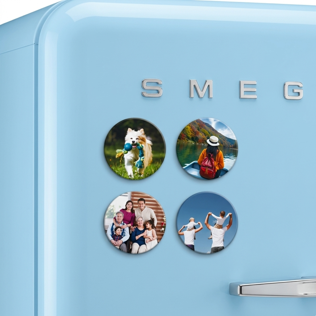 Imanes Redondos Flexibles Personalizados 6 cm Alto Brillo – Pack 12 Unidades | MagnetizaMe