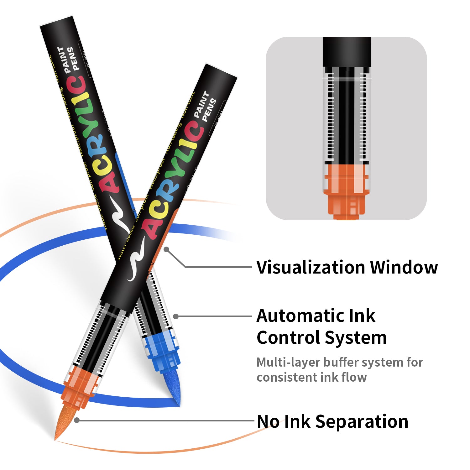 Rotuladores Acrílicos 12 Colores Flysea – Marcadores Punta Fina Flexible – Tinta al Agua para Piedra, Madera, Cristal, Papel, Plástico y Lienzo – Set de Pintura para Manualidades y DIY