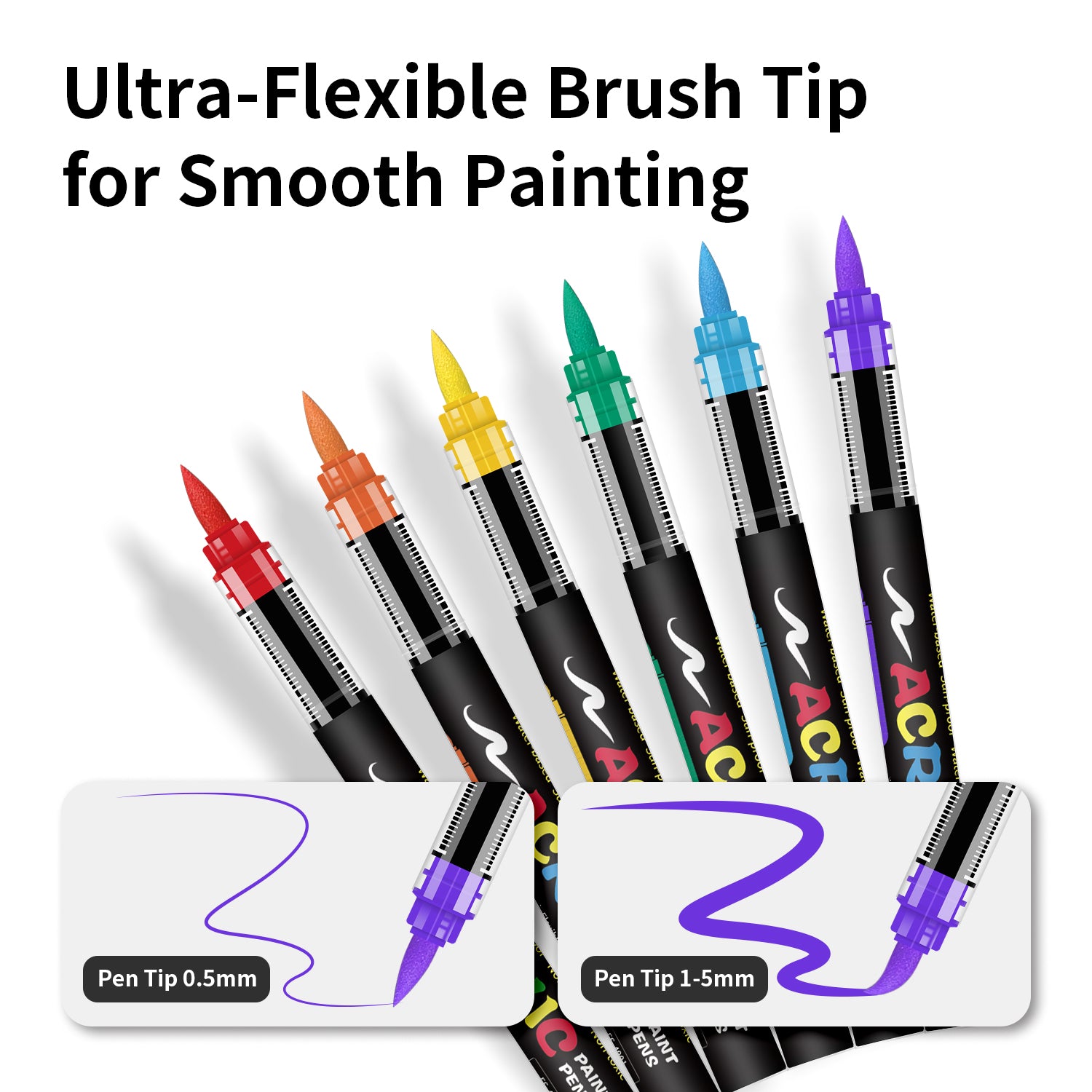 Rotuladores Acrílicos 12 Colores Flysea – Marcadores Punta Fina Flexible – Tinta al Agua para Piedra, Madera, Cristal, Papel, Plástico y Lienzo – Set de Pintura para Manualidades y DIY