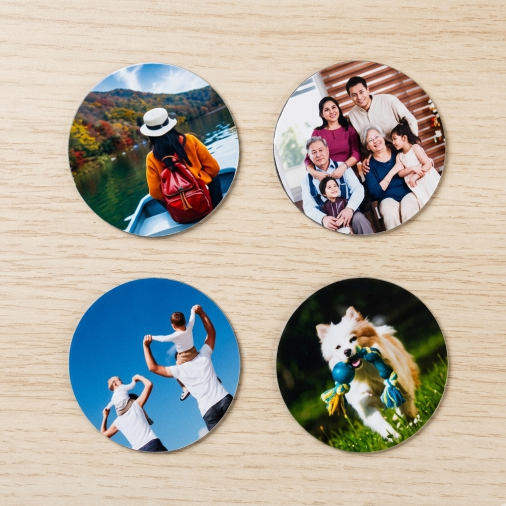 Imanes Redondos Flexibles Personalizados 6 cm Alto Brillo – Pack 12 Unidades | MagnetizaMe