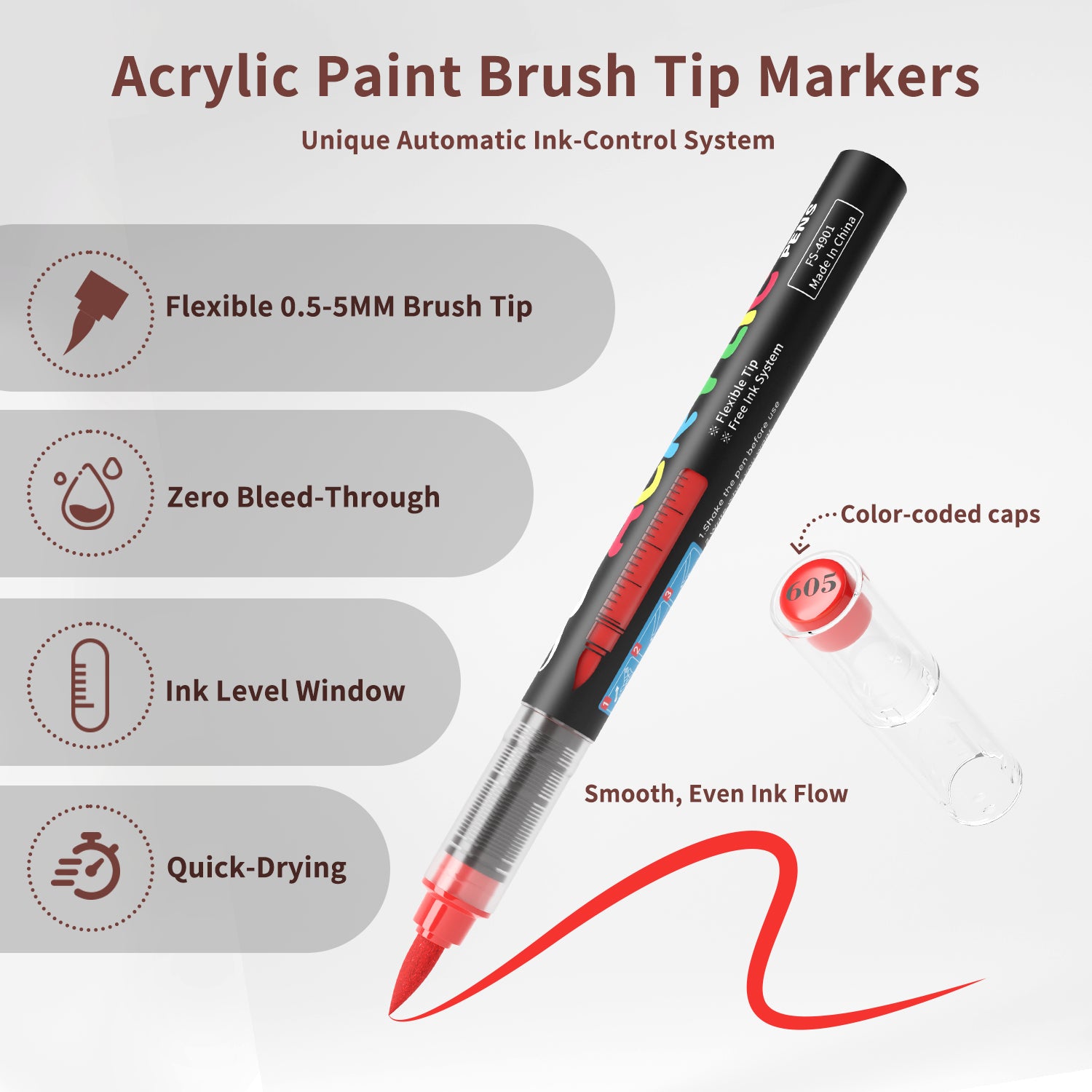 Rotuladores Acrílicos 12 Colores Flysea – Marcadores Punta Fina Flexible – Tinta al Agua para Piedra, Madera, Cristal, Papel, Plástico y Lienzo – Set de Pintura para Manualidades y DIY