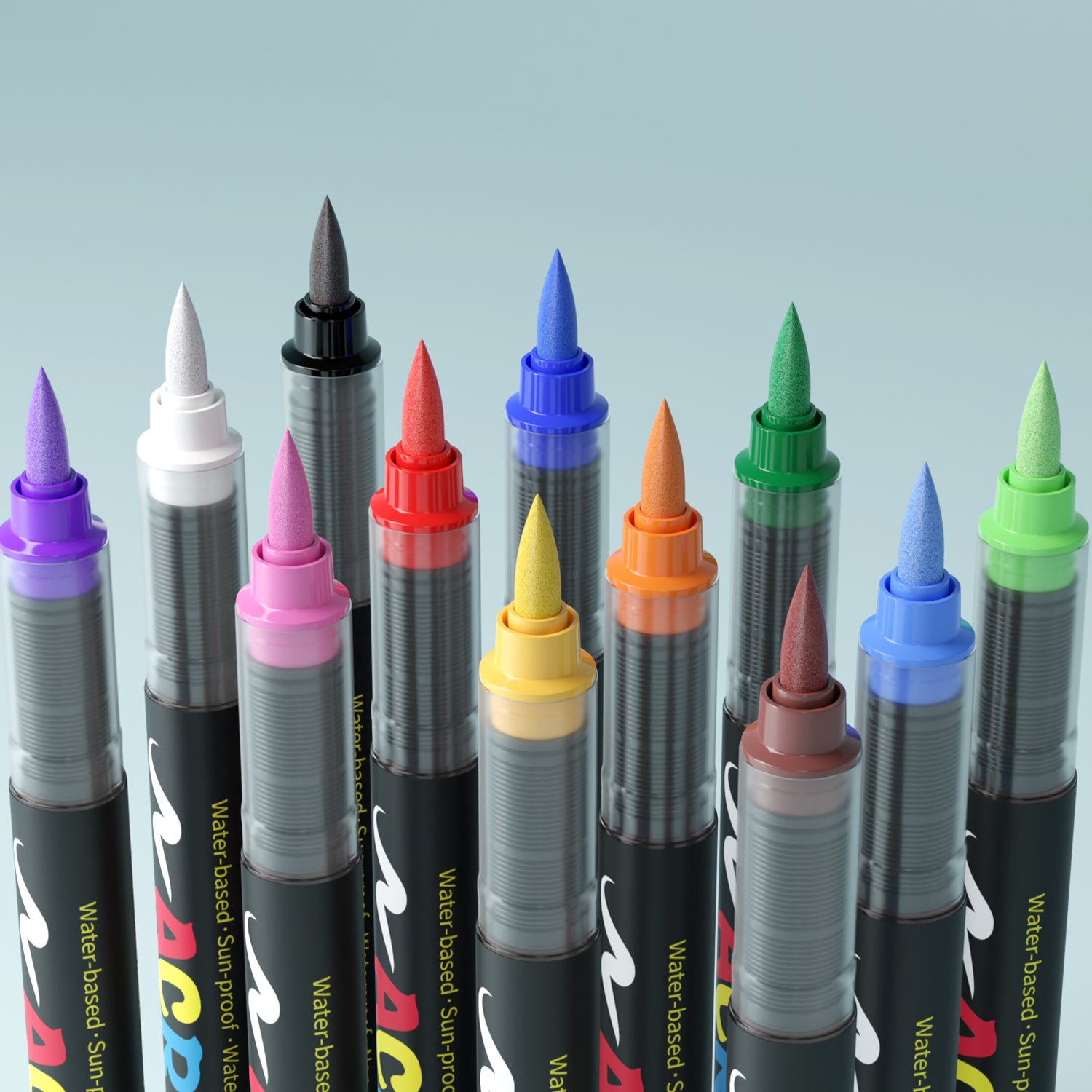 Rotuladores Acrílicos 12 Colores Flysea – Marcadores Punta Fina Flexible – Tinta al Agua para Piedra, Madera, Cristal, Papel, Plástico y Lienzo – Set de Pintura para Manualidades y DIY