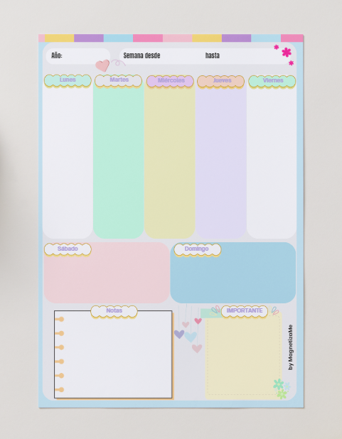 Planificador Semanal Magnético A4 + Rotulador | Diseño Girly | MagnetizaMe