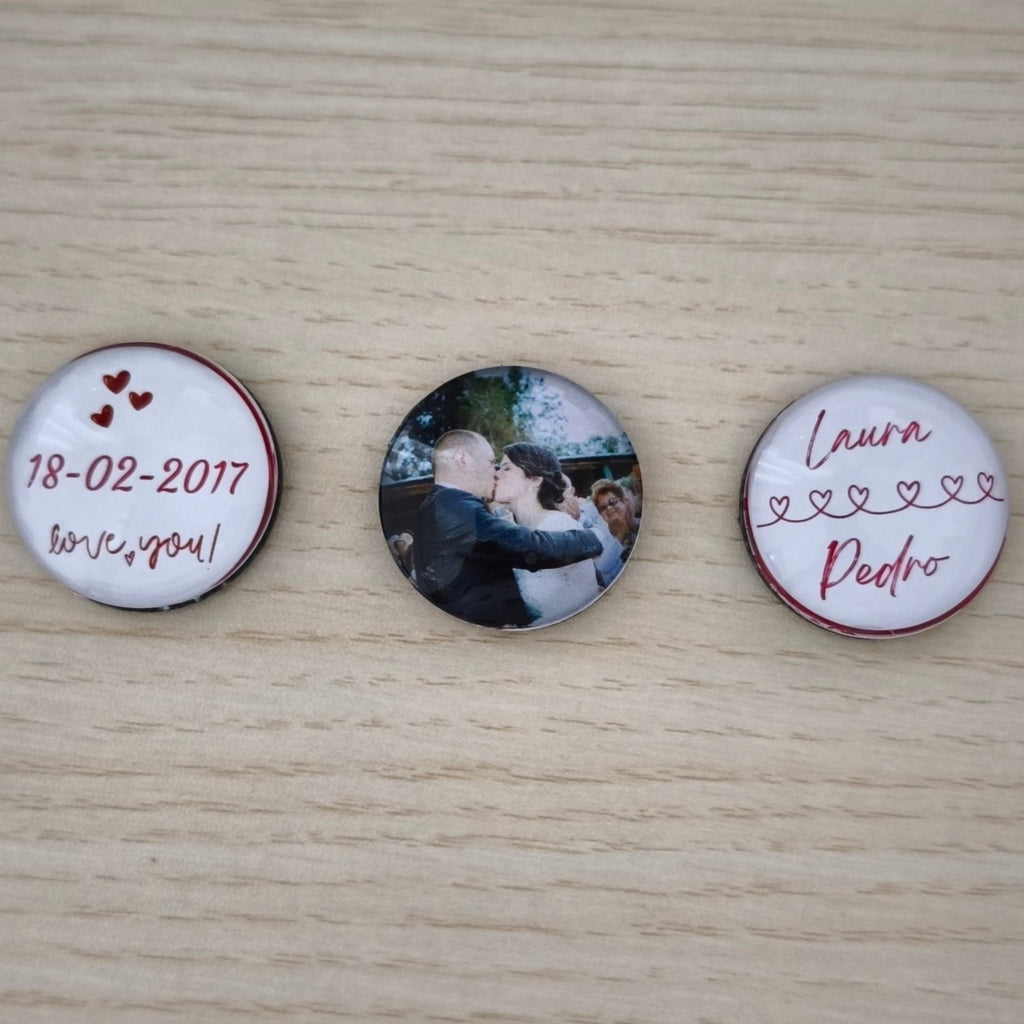 Trío de Imanes Burbuja Personalizados San Valentín – Fotos y Fecha Especial