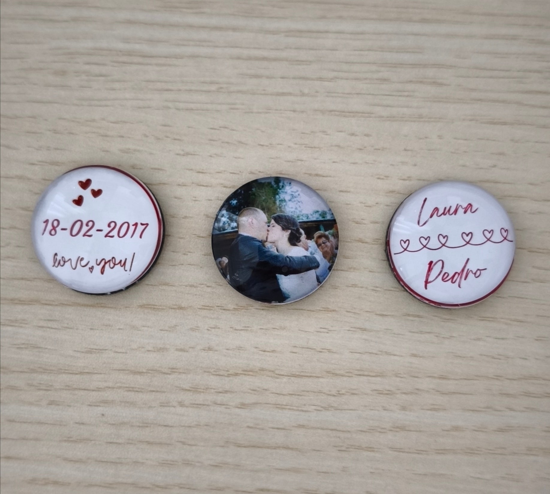 Trío de Imanes Burbuja Personalizados San Valentín – Fotos y Fecha Especial