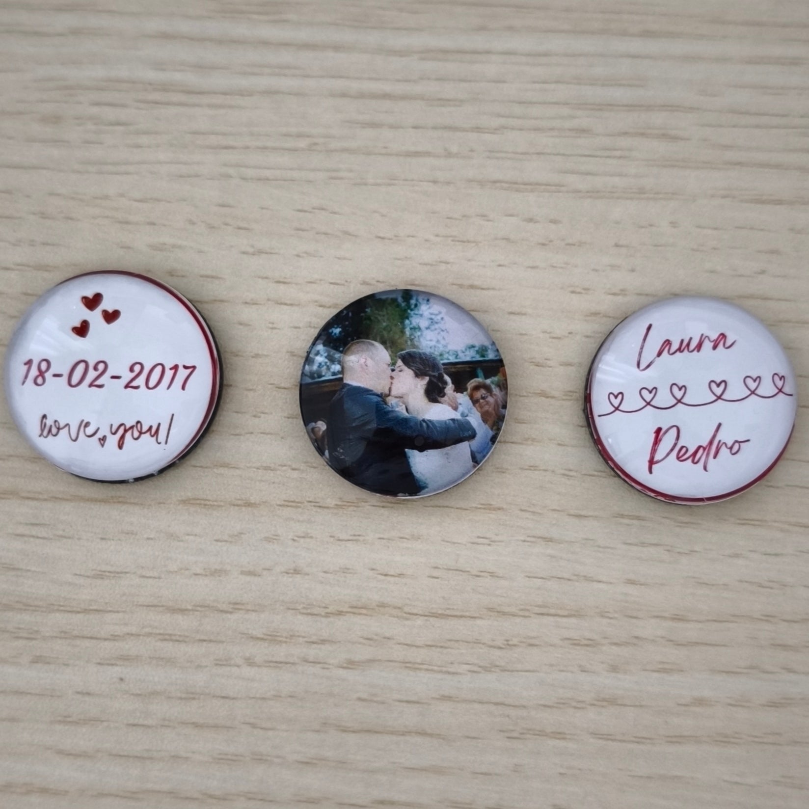 Trío de Imanes Burbuja Personalizados San Valentín – Fotos y Fecha Especial