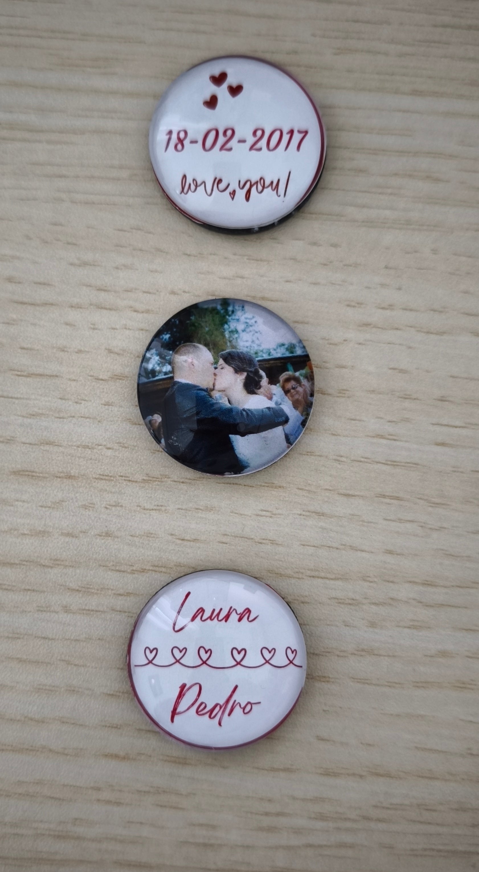 Trío de Imanes Burbuja Personalizados San Valentín – Fotos y Fecha Especial