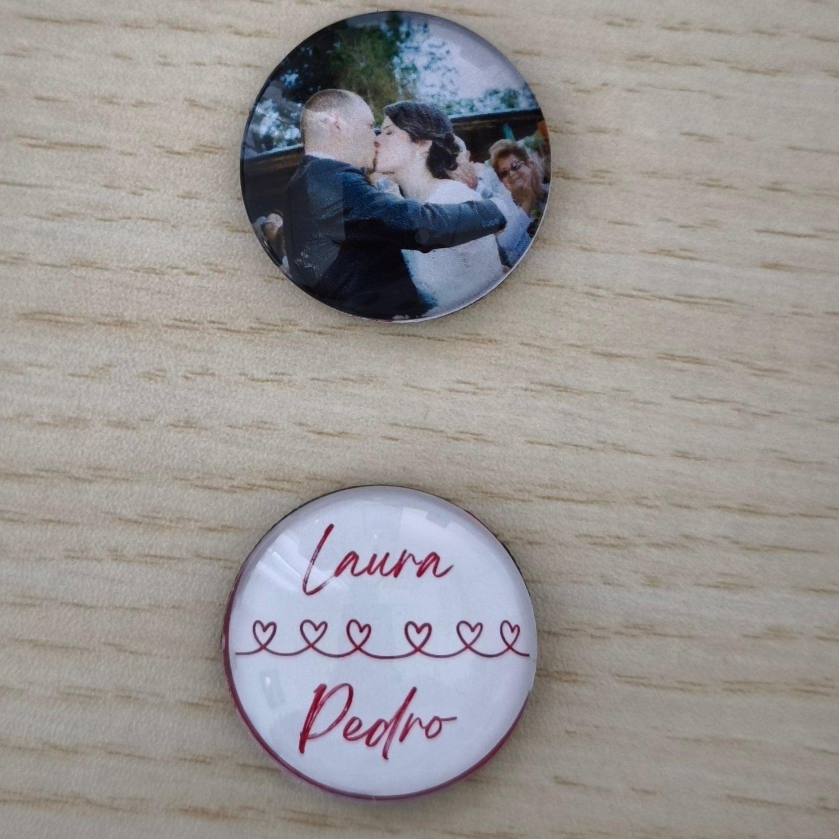 Trío de Imanes Burbuja Personalizados San Valentín – Fotos y Fecha Especial