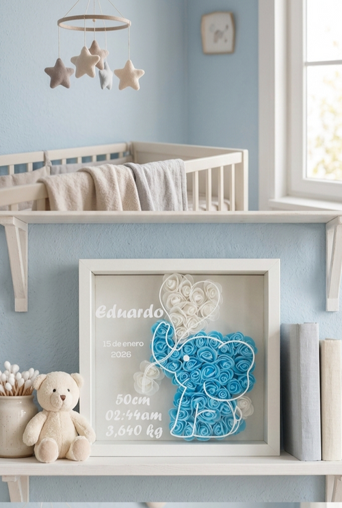 Cuadro Personalizado de Nacimiento para Bebé – Caja de Sombras con Nombre y Datos del Recién Nacido