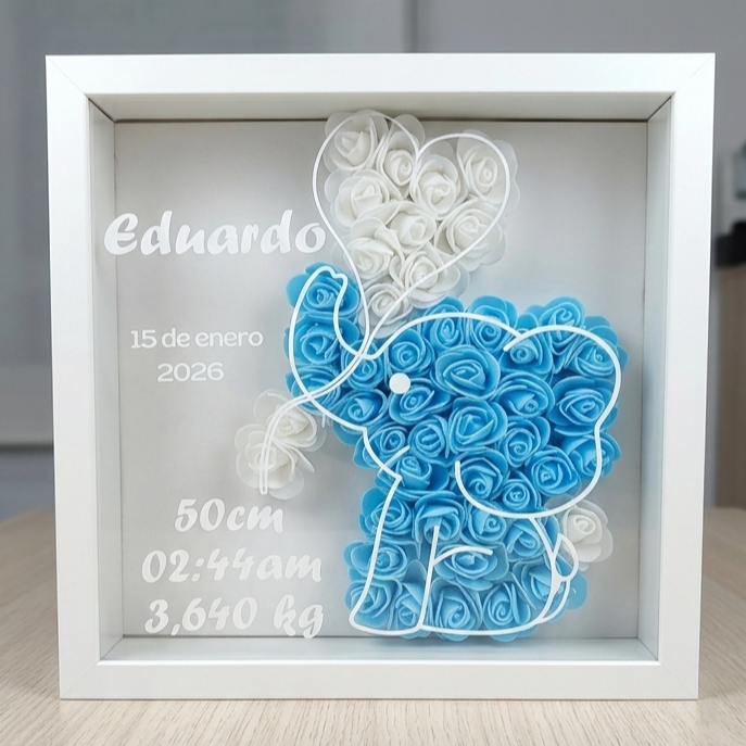 Cuadro Personalizado de Nacimiento para Bebé – Caja de Sombras con Nombre y Datos del Recién Nacido