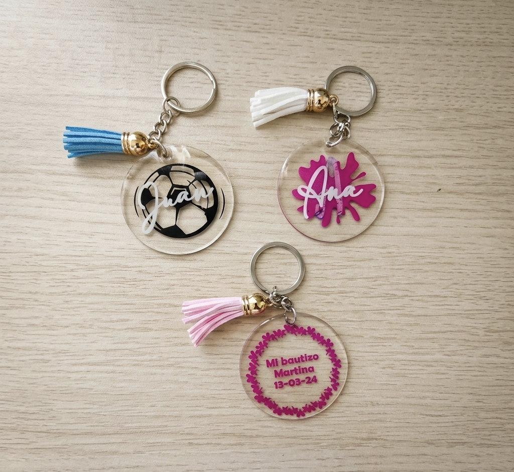 Llaveros acrílicos personalizados con resina 4,5 cm | Detalles para eventos (mín. 10 uds)