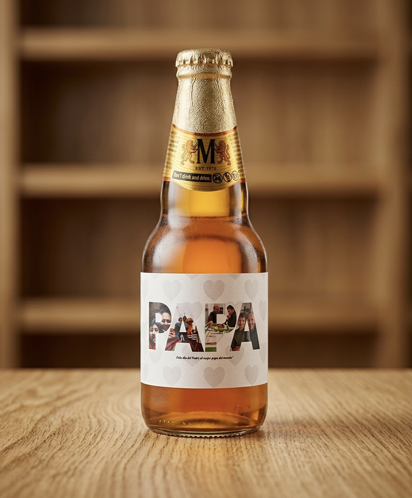 Caja Regalo Personalizada Día del Padre con Fotos – Pack Dulce + Cerveza “Papá”