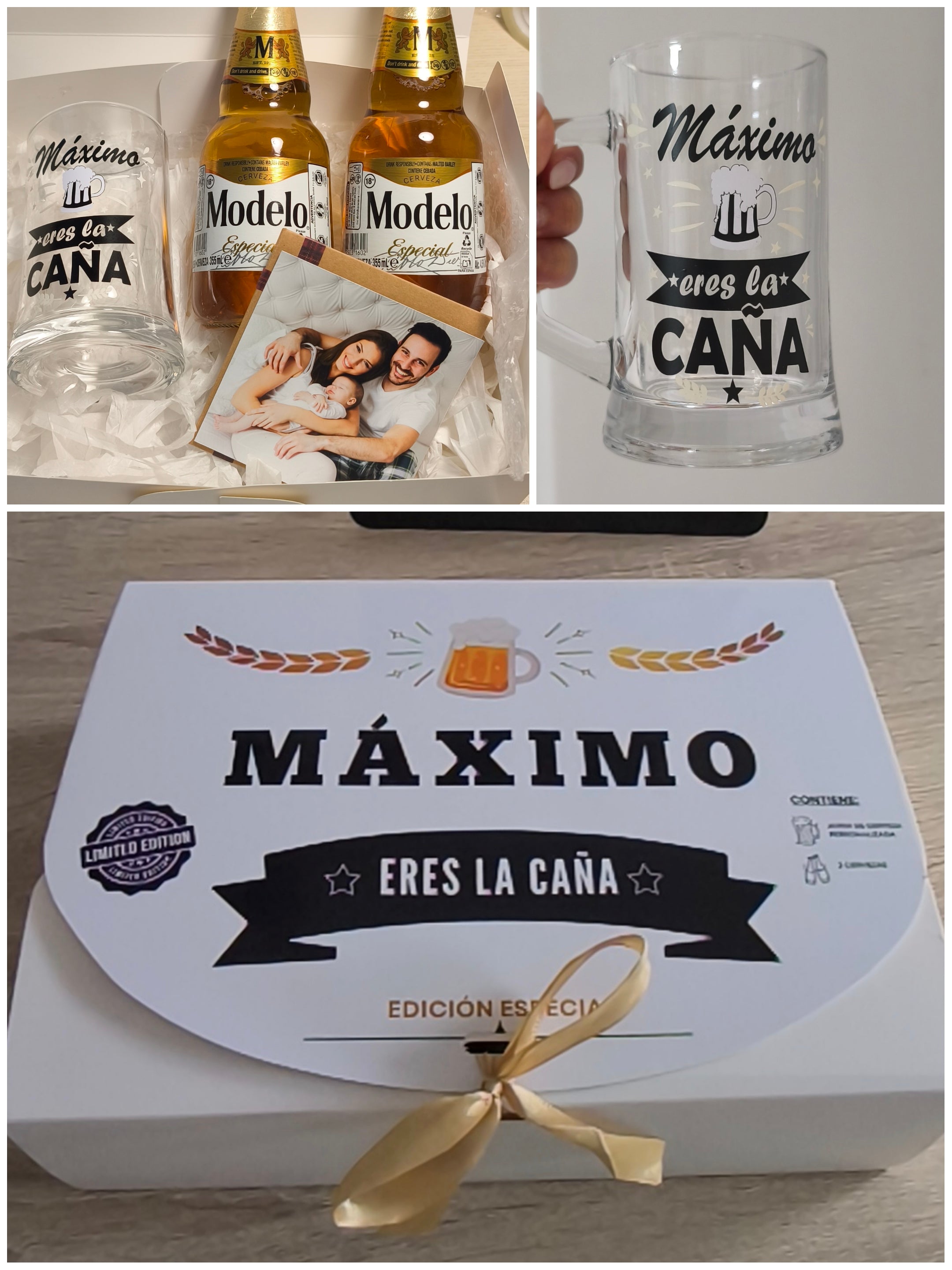 Caja Regalo Cerveza Personalizada | Jarra con Nombre + 2 Cervezas + Imán Personalizado