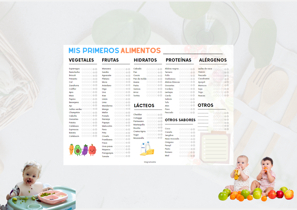 Hoja Magnética A4: Primeras Comidas del Bebé – Baby-Led Weaning + Registro