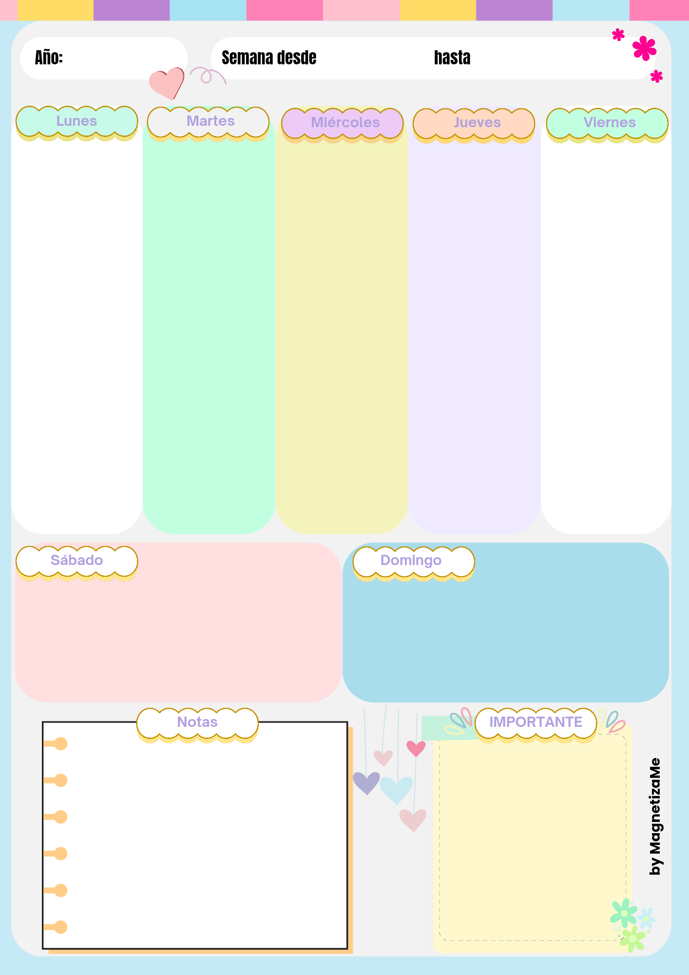 Planificador Semanal Magnético A4 + Rotulador | Diseño Girly | MagnetizaMe