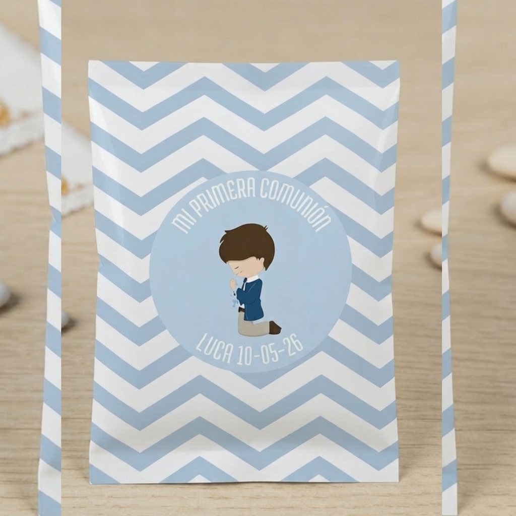 Detalles Personalizados para Bautizo y Comunión con Chuches – Recuerdos Dulces para Invitados con Nombre y Fecha | Pedido mínimo 10