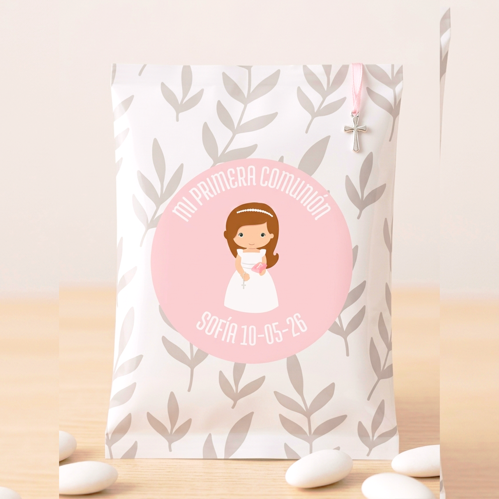 Detalles Personalizados para Bautizo y Comunión con Chuches – Recuerdos Dulces para Invitados con Nombre y Fecha | Pedido mínimo 10
