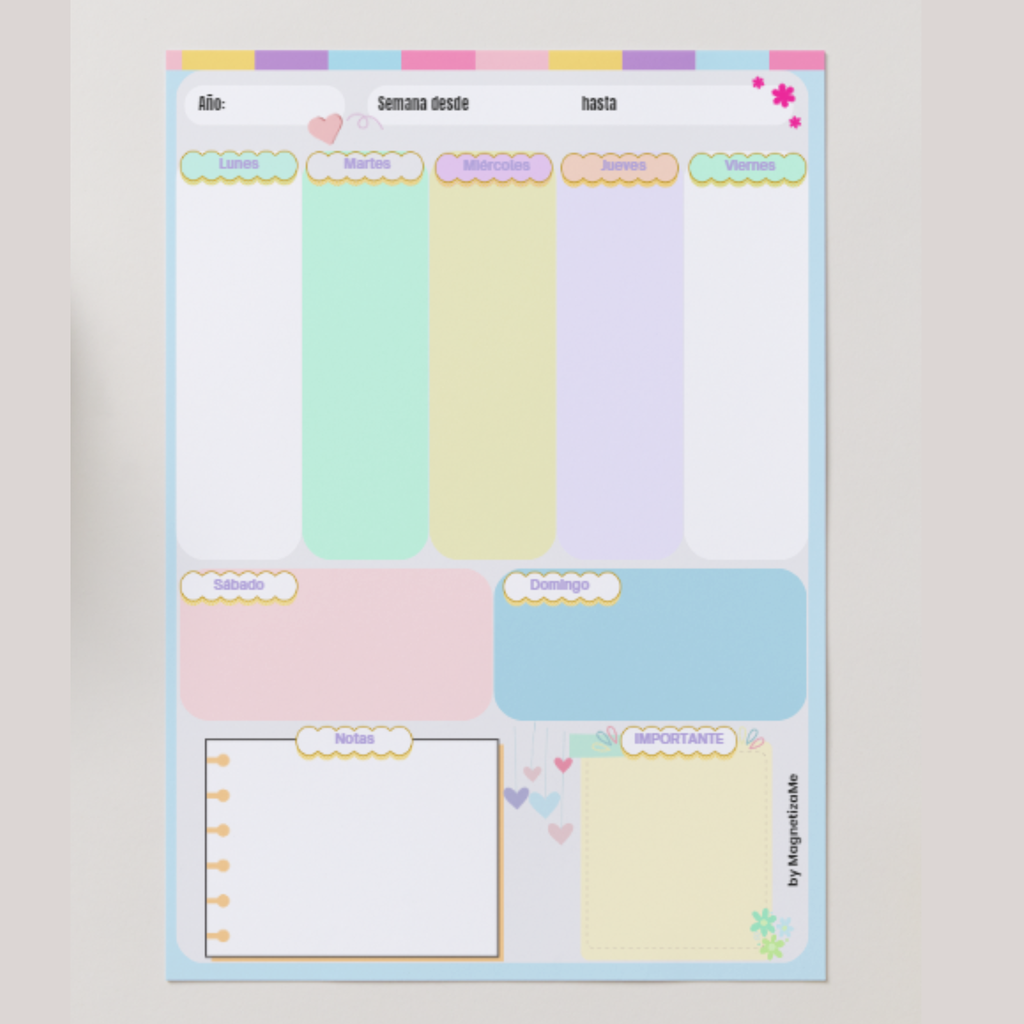 Planificador Semanal Magnético A4 + Rotulador | Diseño Girly | MagnetizaMe