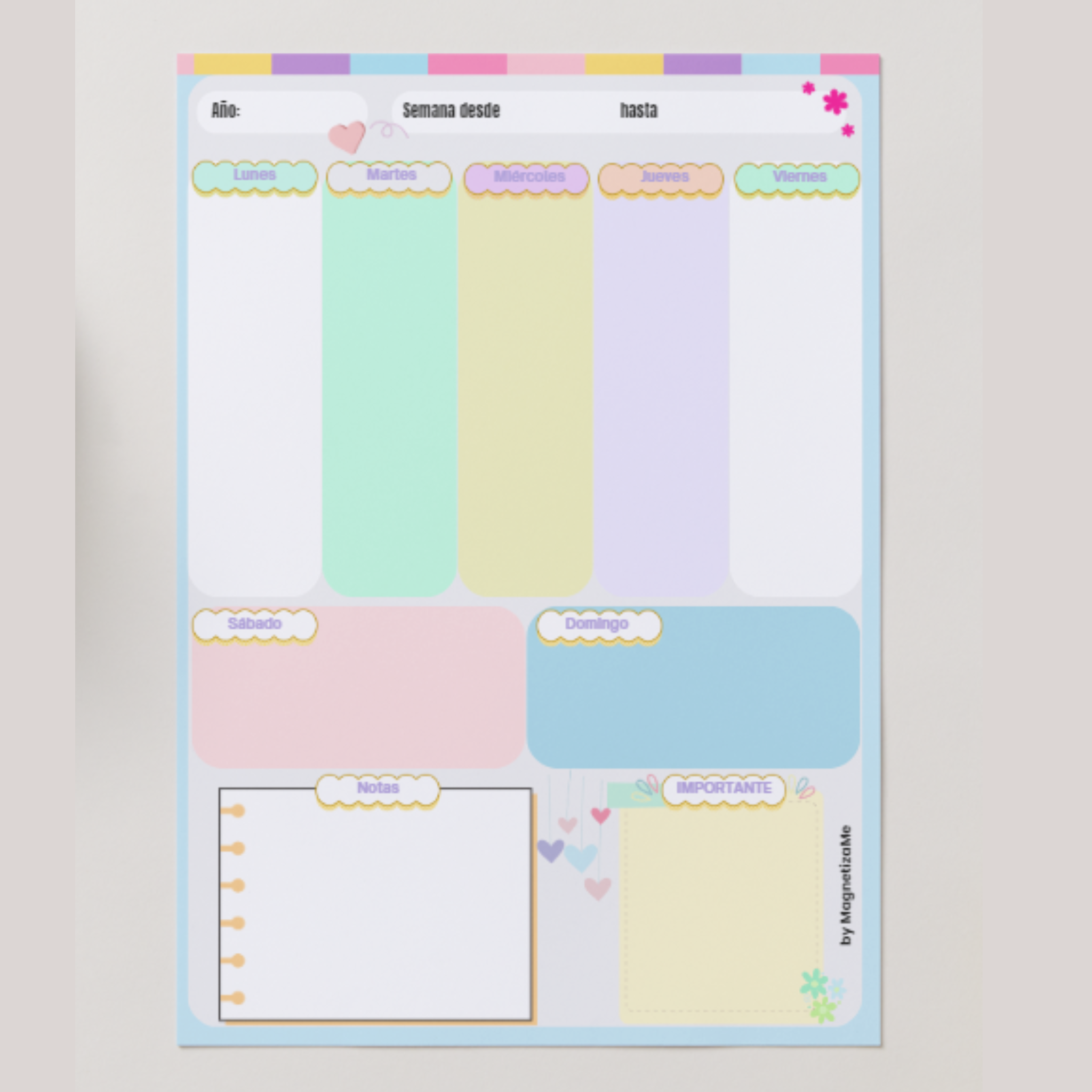 Planificador Semanal Magnético A4 + Rotulador | Diseño Girly | MagnetizaMe