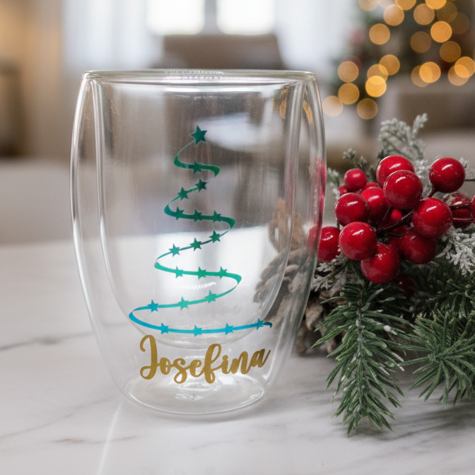 Pack 4 Vasos Doble Cristal 350 ml Personalizados con Nombre – Edición Navidad Limitada